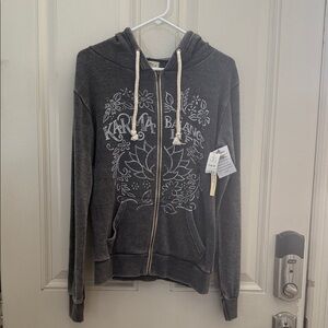 Ocean Drive Karma Charcoal Gray Zip Hoodie with White Graphic